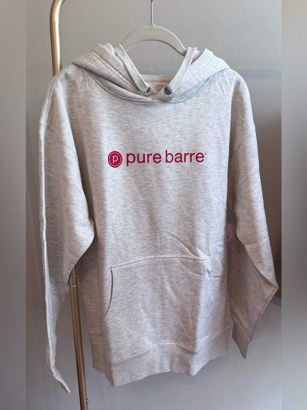 Pure Barre Light Gray Hoodie with Pink Logo